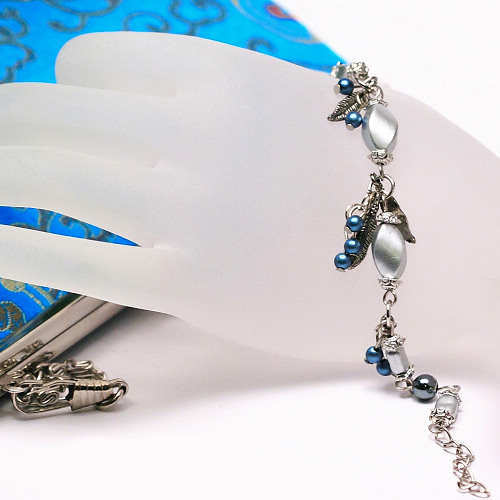 Armkette Armband Bettelkette verstellbar blau silber braun 4645